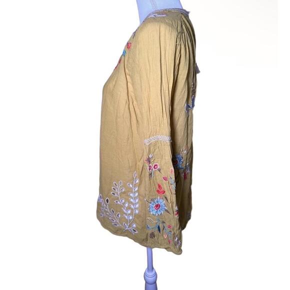 NWT Johnny Was Womens Peasant Blouse Size M Mustard Yellow Floral Embroidered - Picture 4 of 6